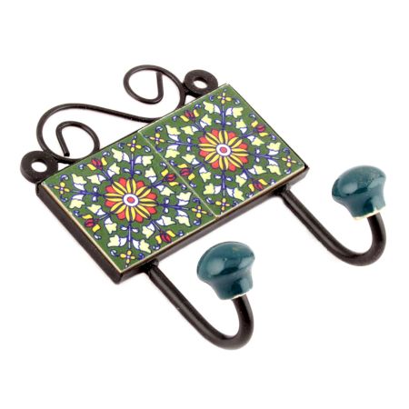 Forest Green Yellow Flower Ceramic Tiles Hooks